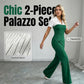 📢📢30% OFF !! ⏰Elegant Striped Lapel Tee & Palazzo Pants 2-Piece Set