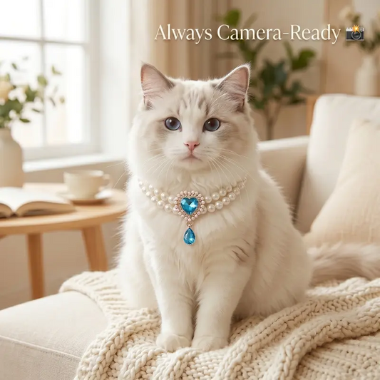 📢📢30% OFF !! ⏰Pet Pearl Necklace with Heart Gem Pendant