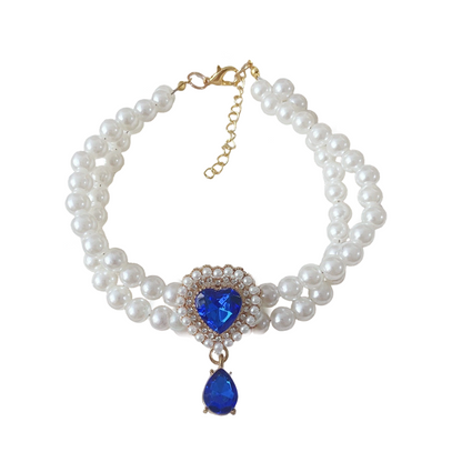 📢📢30% OFF !! ⏰Pet Pearl Necklace with Heart Gem Pendant