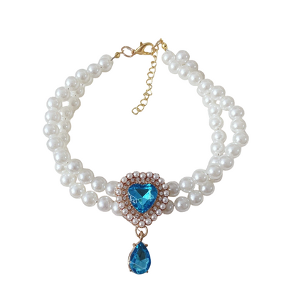 📢📢30% OFF !! ⏰Pet Pearl Necklace with Heart Gem Pendant