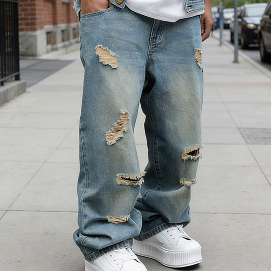 📢📢50% OFF & FREE SHIPPING⏰ Men’s Ripped Straight-Leg Oversize Jeans – Trendy, Comfortable & Street-Style Ready ✨🕶️