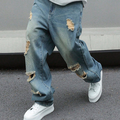 📢📢50% OFF & FREE SHIPPING⏰ Men’s Ripped Straight-Leg Oversize Jeans – Trendy, Comfortable & Street-Style Ready ✨🕶️