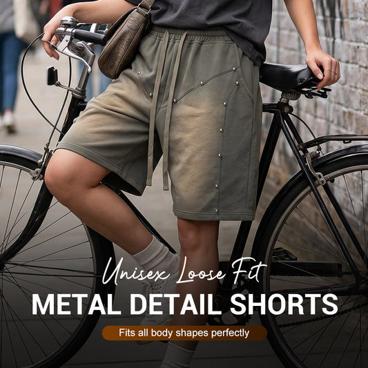 📢📢30% OFF !! ⏰Street Ready, Chill Fit ✨🖤Unisex Loose Fit Metal Detail Shorts