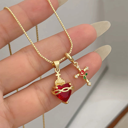 📢📢40% OFF !! ⏰Sacred Heart & Rose Cross Pendant Necklace