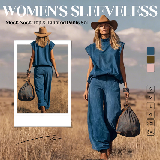 📢📢30% OFF !! ⏰Women's Sleeveless Mock-Neck Top & Tapered Pants Set
