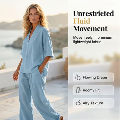 📢📢40% OFF !! ⏰Women's Casual V-Neck Top and Wide-Leg Trousers Set👚👖