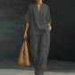🌸 50% OFF NOW! 🌸Women's Casual V-Neck Top and Wide-Leg Trousers Set👚👖