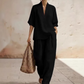 🌸 50% OFF NOW! 🌸Women's Casual V-Neck Top and Wide-Leg Trousers Set👚👖
