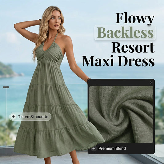 📢📢40% OFF !! ⏰Women's Halter Neck Backless Tiered Maxi Dress