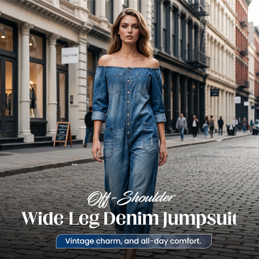 📢📢30% OFF !! ⏰Off-Shoulder Wide-Leg Denim Jumpsuit