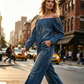 📢📢30% OFF !! ⏰Off-Shoulder Wide-Leg Denim Jumpsuit