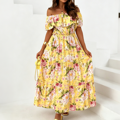 📢📢30% OFF !! ⏰Summer Floral Off-Shoulder Ruffle Maxi Dress
