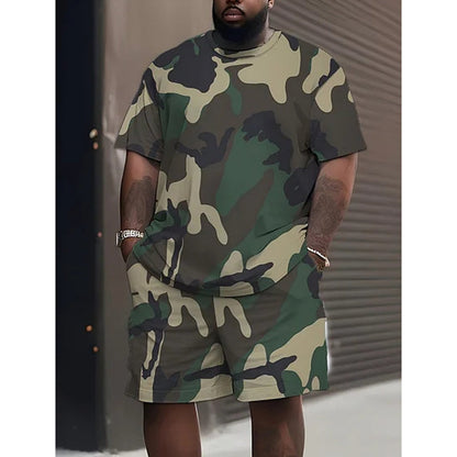 📢📢30% OFF !! ⏰ Men's Camo Print T-Shirt & Shorts Set – Coordinated, Relaxed, Breathable 🌿