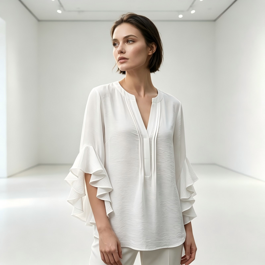 📢📢40% OFF !! ⏰ V-Neck Ruffled Sleeve Top – Flowy & lightweight – Elegant casual blouse, perfect for summer or office – feminine and breathable ✨🌿