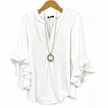 📢📢40% OFF !! ⏰ V-Neck Ruffled Sleeve Top – Flowy & lightweight – Elegant casual blouse, perfect for summer or office – feminine and breathable ✨🌿