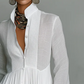 📢📢40% OFF !! ⏰Elegant Pleated White High-Neck Maxi Dress