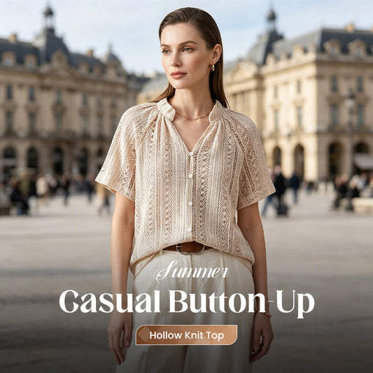 📢📢40% OFF !! ⏰Summer Casual Button-Up Hollow Knit Top