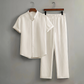 📢📢40% OFF !! ⏰Men's Textured 2-Piece Shirt & Pants Set – Breathable, Stand Collar, Elastic Waist 🌿