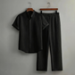 📢📢40% OFF !! ⏰Men's Textured 2-Piece Shirt & Pants Set – Breathable, Stand Collar, Elastic Waist 🌿