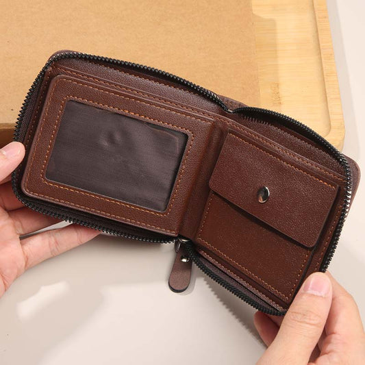 📢📢30% OFF !! ⏰ Men's PU Leather Zip-Around Bifold Wallet
