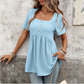 Women's Square Neck Eyelet Babydoll Tunic Top