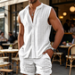 📢📢40% OFF !! ⏰Men's Sleeveless Button-Down Top & Shorts Set – Textured Pattern, Lightweight, Vacation Ready ✨