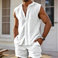 📢📢40% OFF !! ⏰Men's Sleeveless Button-Down Top & Shorts Set – Textured Pattern, Lightweight, Vacation Ready ✨