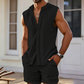 📢📢40% OFF !! ⏰Men's Sleeveless Button-Down Top & Shorts Set – Textured Pattern, Lightweight, Vacation Ready ✨