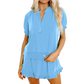 📢📢40% OFF⏰2026 Summer Women 2-Piece Ribbed Knit Outfit, Half-Zip Pocket Top & High Waist Ruffle Mini Skirt👍👗