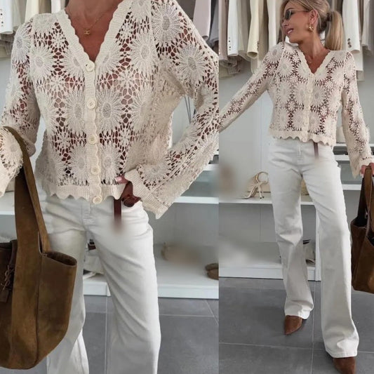 📢📢40% OFF !! ⏰Women's Floral Crochet Knit Cardigan