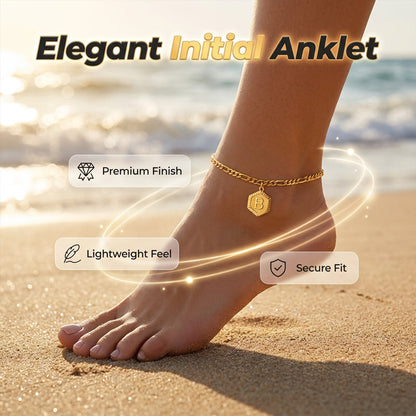 📢📢40% OFF⏰ Gold Initial Anklet with Figaro Chain – Personalized letter, tarnish-resistant & adjustable length – perfect for summer feet or gift giving 👣