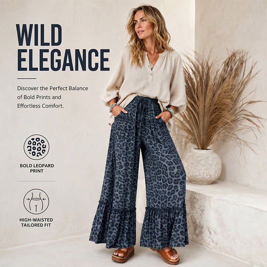 📢📢40% OFF !! ⏰Women's Leopard Print Pants – Ruffle Hem, Wide-Leg, Chic 🌿