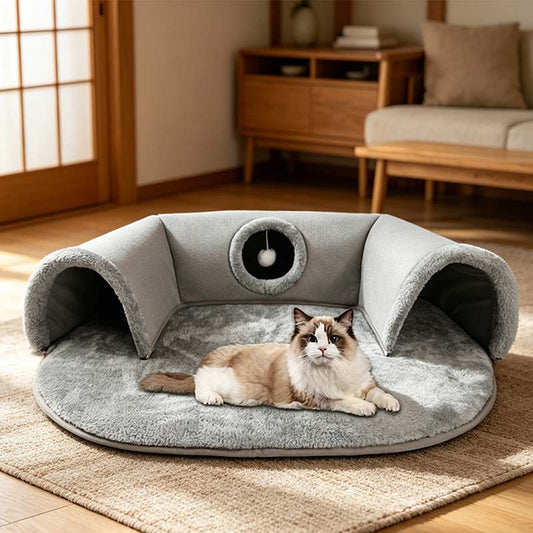 📢📢30% OFF !! ⏰Plush 2-in-1 Cat Tunnel Bed