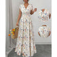 📢📢40% OFF !! ⏰Floral V-Neck Maxi Dress – Elegant Smocked Waist & Premium Fabric – Summer Essential ✨