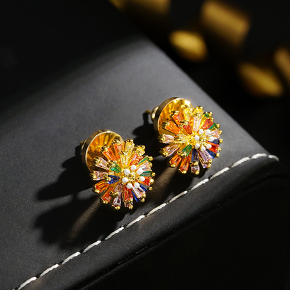 📢📢40% OFF !! ⏰Colorful Firework Stud Earrings – Cubic Zirconia, 18K Plated, Festive 🎆