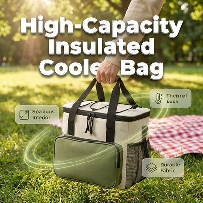 📢📢50% OFF !! ⏰Large Capacity Insulated Cooler Bag for Picnics & Outdoors – Keeps Food & Drinks Cold for Hours 🧺