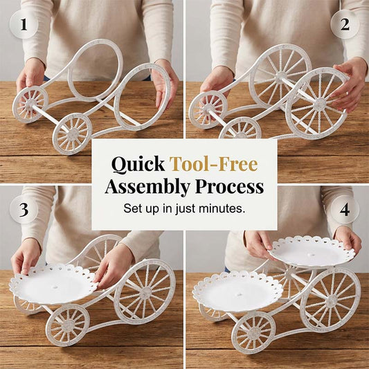 📢📢30% OFF !! ⏰Two-Tier Carriage Serving Stand 🍰 Roll It Anywhere, Serve in Style – Two Spacious Tiers & Smooth Wheels ✨