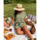 Women’s Plus Size Two-Piece Set with Batwing Top & Printed Shorts