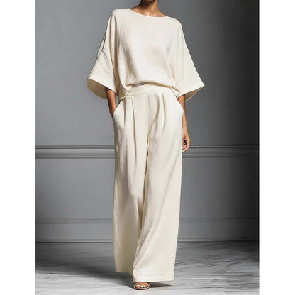 📢📢40% OFF !! ⏰Women's Two-Piece Loose Fit Top & Wide-Leg Trousers Set – Relaxed, Breathable & Effortlessly Chic ✨