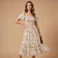 ⏰ 50% OFF ✨Women's Square Neck Smocked Floral Midi Dress