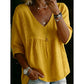 ⏳Time-Limited Special⏰Women’s Lace-Trim V-Neck Top – Bohemian Charm, Empire Waist, 3/4 Sleeves 🌼