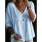 ⏳Time-Limited Special⏰Women’s Lace-Trim V-Neck Top – Bohemian Charm, Empire Waist, 3/4 Sleeves 🌼