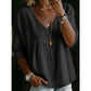 ⏳Time-Limited Special⏰Women’s Lace-Trim V-Neck Top – Bohemian Charm, Empire Waist, 3/4 Sleeves 🌼
