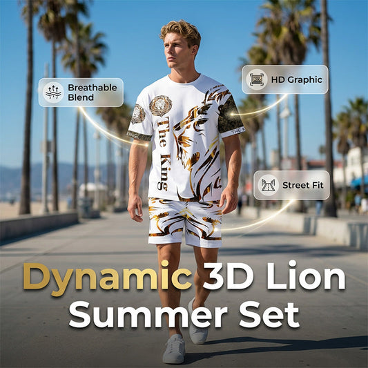 📢📢30% OFF !! ⏰ Men's Lion Graphic Set – Bold, Breathable, Urban Cool 😎