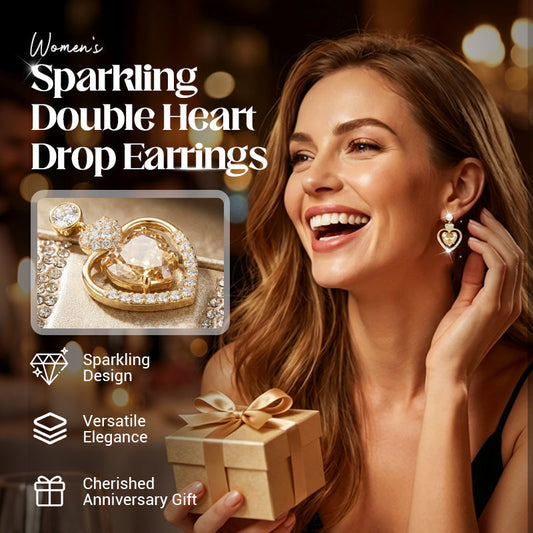 📢📢30% OFF !! ⏰Women's Sparkling Double Heart Drop Earrings