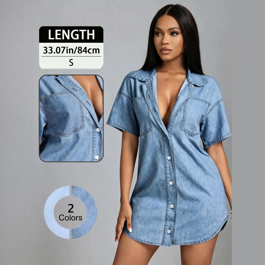 📢📢30% OFF !! ⏰Women's Loose Lapel Denim Short Sleeve Shirt
