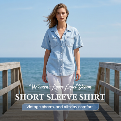 📢📢30% OFF !! ⏰Women's Loose Lapel Denim Short Sleeve Shirt