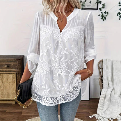 📢📢30% OFF !! ⏰Women's Lace Panel V-Neck Blouse