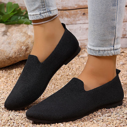 Women's Pointed Toe Knitted Flat Shoes Slip-On Loafers