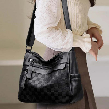 📢📢40% OFF !! ⏰ Women’s PU Leather Crossbody Bag – Checkerboard, Multi-Compartment, Adjustable 🌸